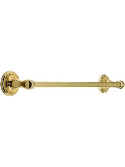 18 inch Brass Towel Bar with Rope Rosettes in Polished Brass.